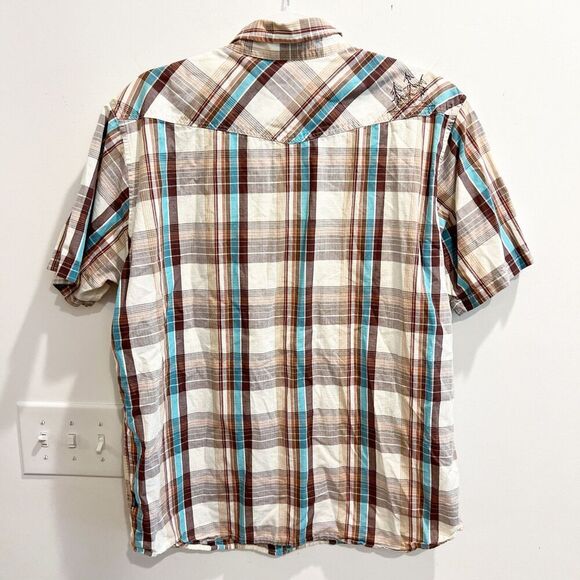 Patagonia Mens White Brown Shirt L Plaid Flannel Button Up Pockets Short Sleeve - Picture 2 of 13